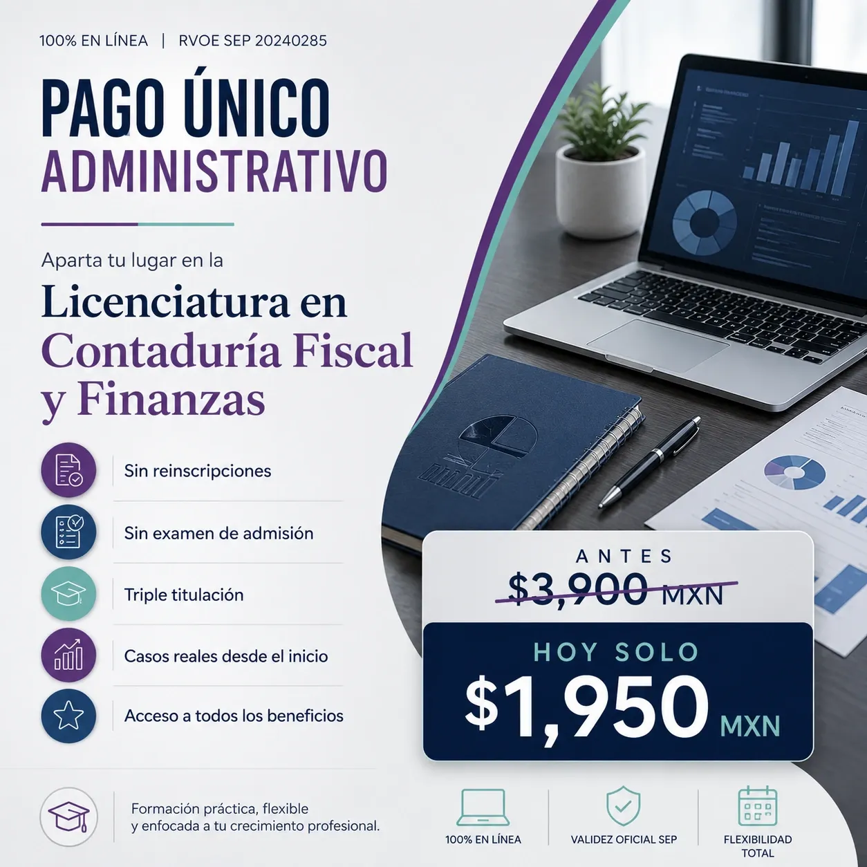 [86121701-6] Pago Único Administrativo Licenciatura en Contaduría Fiscal y Finanzas